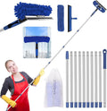 Window Squeegee Tool with Extension Pole: 20+ Feet Microfiber Scrubber Window Cleaning Kit for Rv Truck Bus Car Windshield - 3 to 14 Ft Spliceable Extendable Long Duster for High Outside Solar Panel