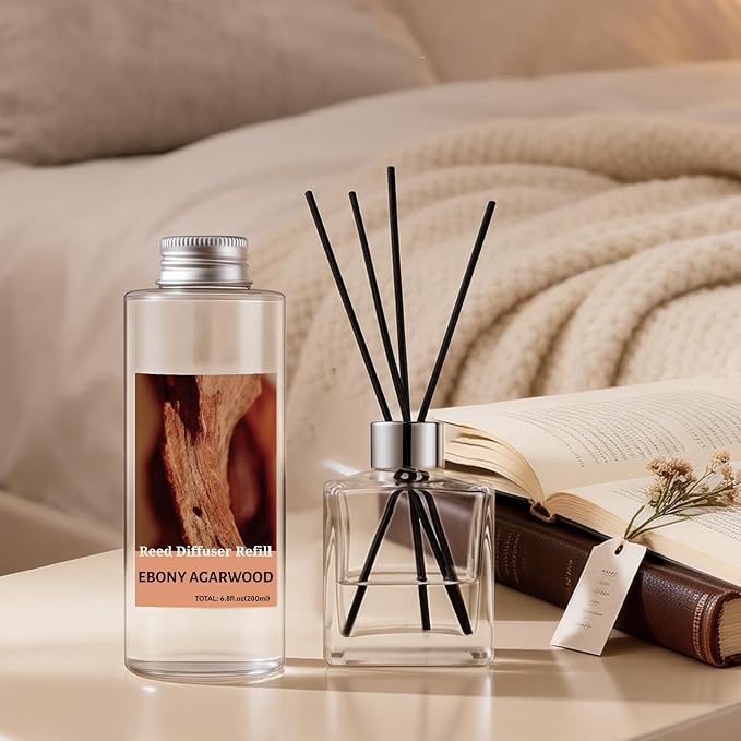 STRN Reed Diffuser Oil Refill, Ebony Agarwood Scented Diffuser 200ML | Summer Long-Lasting Fragrance for Living Room, Bedroom, Office, Home Décor
