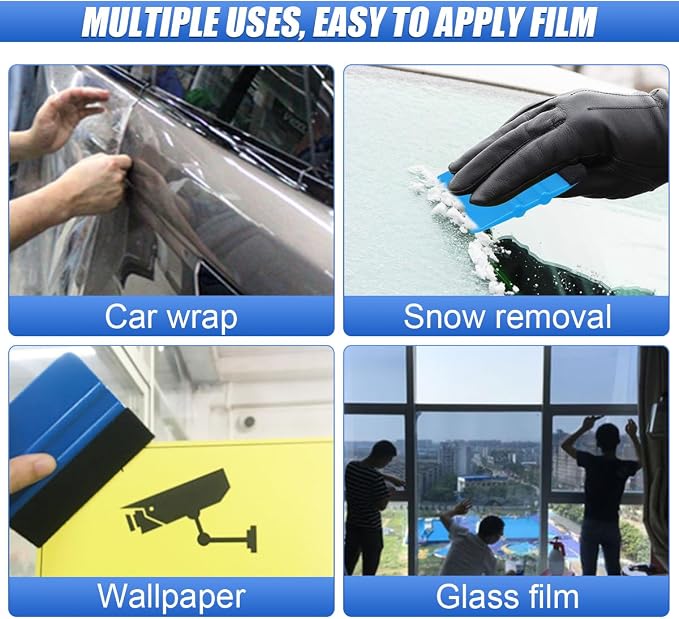 Sleek 4 Inch Plastic Felt Edge Squeegee - Vinyl Scraper Tool for Car Decals, Mini Squeegee Car Window Film Tinting Tool, Vinyl Wrap Wallpaper Smoothing Tool for Car Window Tint, Blue (2PCS)