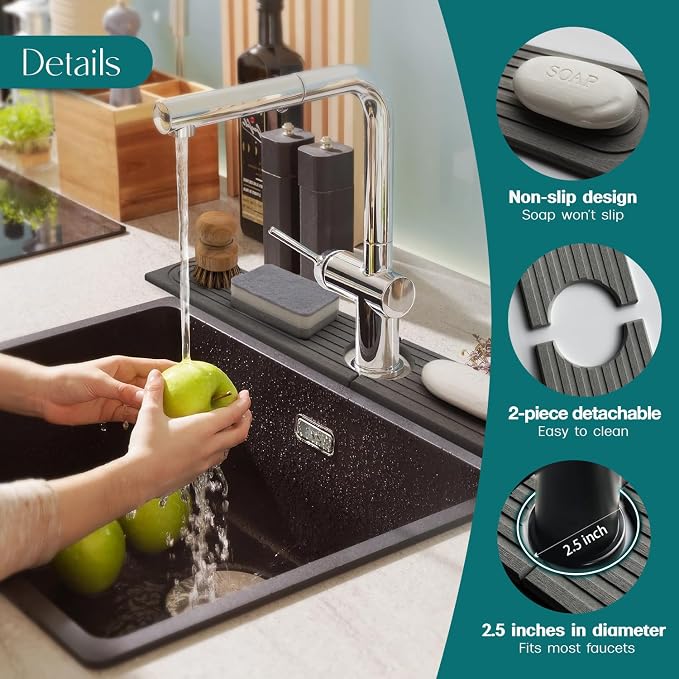 Faucet Splash Guard for Kitchen Sink, Kitchen Sink Faucet Mat with Raised Feet, Durable Drying Matt Kitchen Counter Stone, Water Absorbent Diatomite Drying Mat (Dark Grey, 23.6" x 3.9")