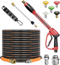 Pressure Washer Gun and Hose Kit, 4800PSI Flexible & Kink-Resistant - Steel Braided & Durable High Power Washer Hose 50 FT with 3/8" Swivel Quick Connector and M22 14mm Adapters & 5 Nozzles