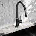 Silicone Faucet Mat for Kitchen Sink – Gen 2 Splash Guard with Upgraded Outlet & Slope – 18” x 5.1” Water Catcher & Sink Sponge Holder for Kitchen and Bathroom (Beige)
