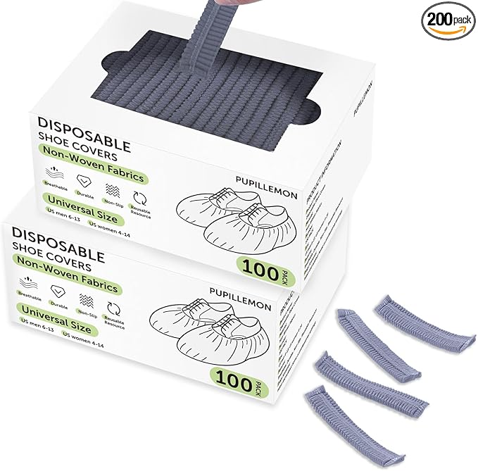 200Pcs(100 Pairs) Non-Woven Shoe Covers Disposable Non Slip for Indoors, Breathable | Durable | Boot Covers, Fits Up to Size 13 US Men (Gray)