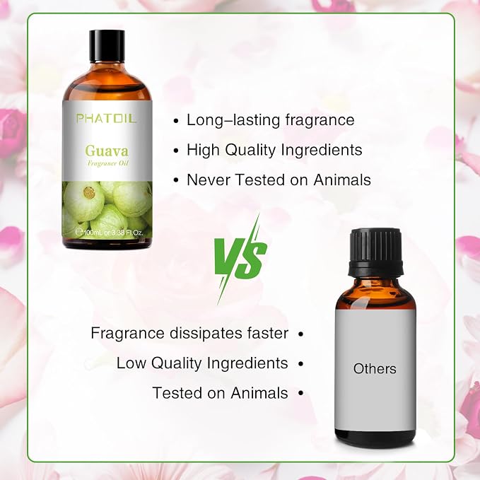 PHATOIL Guava Fragrance Oil for Diffuser Aromatherapy 3.38FL.OZ | Long Lasting Scented Oils For Humidifier, Air Freshener, DIY Soap Candle, Scent Project Making, Aroma Oil for Home Freshening