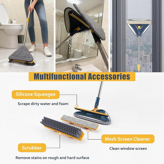 Wall Cleaner Mop with Long Handle, 5-in-1 Walls Cleaner Mops with 6 Replacement Microfiber Chenille Pads, Squeegee, Scrubber for Painted Walls, Window, Floor, Baseboards