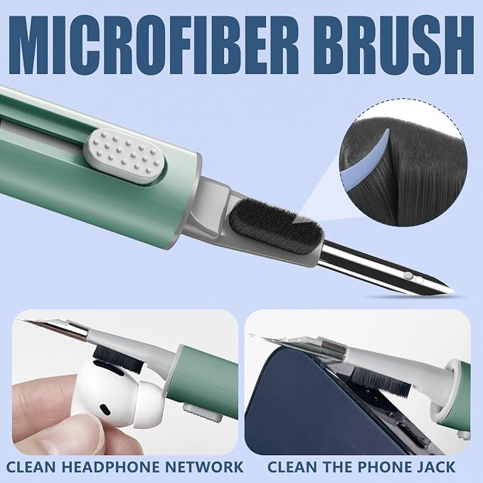 Inesore Multi Cleaning Kit for AirPods & All Bluetooth Earbuds (Green) | 3-in-1 Design with Brush,Sponge & Metal Tip, Airpod Cleaning, Phone Cleaner, Earbud Cleaning, Electronic Device Cleaning Tool