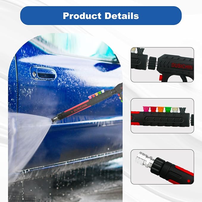 DUSICHIN Pressure Washer Gun Long Wand 36 inches 3 Stages Lance 6 Nozzles, Car Wash Sidewalk Fence Cleaning 3000 PSI High Pressure On Power Washers