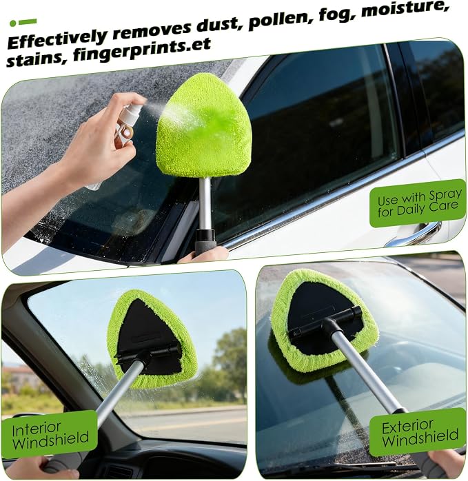 8PCS Windshield Cleaner Tool, Car Windshield Cleaner Tool with Extendable Handle 180° Rotation,Car Window Cleaner with 4 Reusable Microfiber Pads+100ml Spray Bottle+1 Detailing Brush