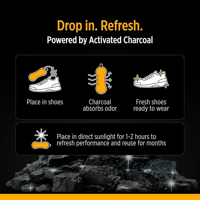 StinkERASERS Activated Charcoal Shoe Deodorizer Bags, 2 Pack | Natural Odor Eliminator, Shoe Smell Remover, Reusable Unscented, Moisture Absorber Inserts, For Sneakers, Boots & Gym Bags