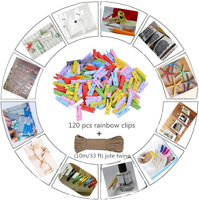 DurReus Tiny Wood Clips Travel Clothespins Miniature Clothes Pins for Wedding Arts Crafts Ornaments Packing with Twine Pack 50 Red