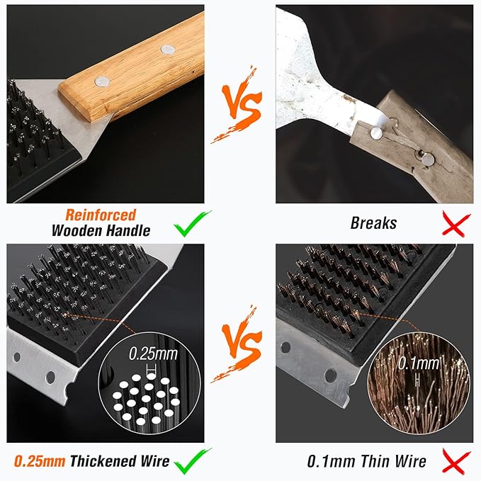 SIMPLETASTE Grill Brush and Scraper for BBQ | Durable & Effective, Replaceable Stainless Steel Head, Wooden Handle Wire Grill Brush, Outdoor Barbecue Accessory