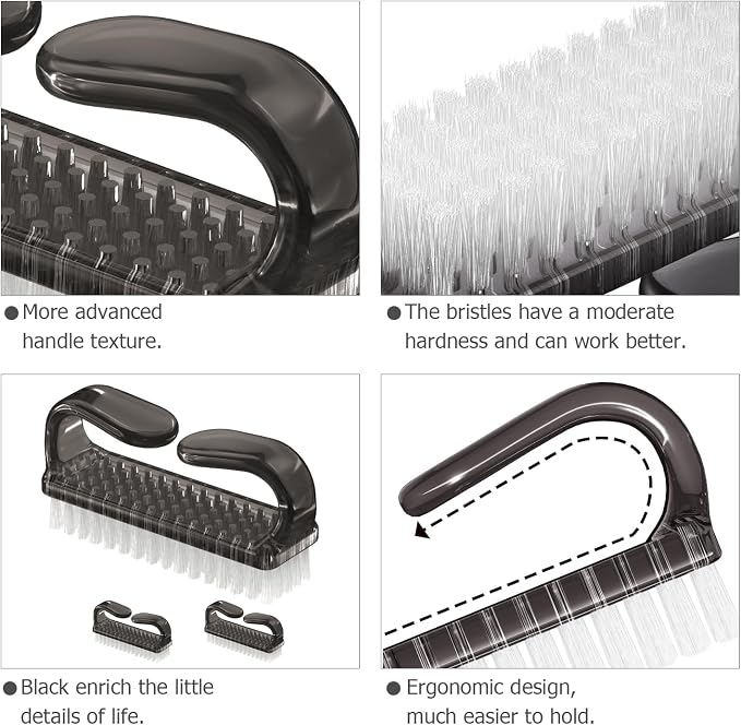 Larbois Handle Grip Nail Brush, Hand Fingernail Brush Cleaner Scrubbing Kit Pedicure for Toes and Nails Men Women (4 Pack)