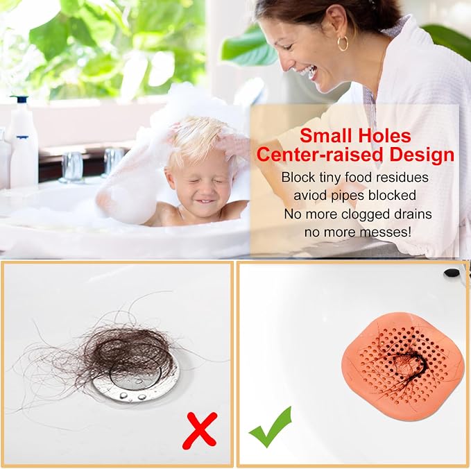 Bovinde Hair Drain Catcher,Square Cover for Shower 2 Pack (Orange) | Drainer Cover Silicone Hair Stopper with Suction Cups,Protector Accessories,Easy to Install Suit for Bathroom,Bathtub,Sink