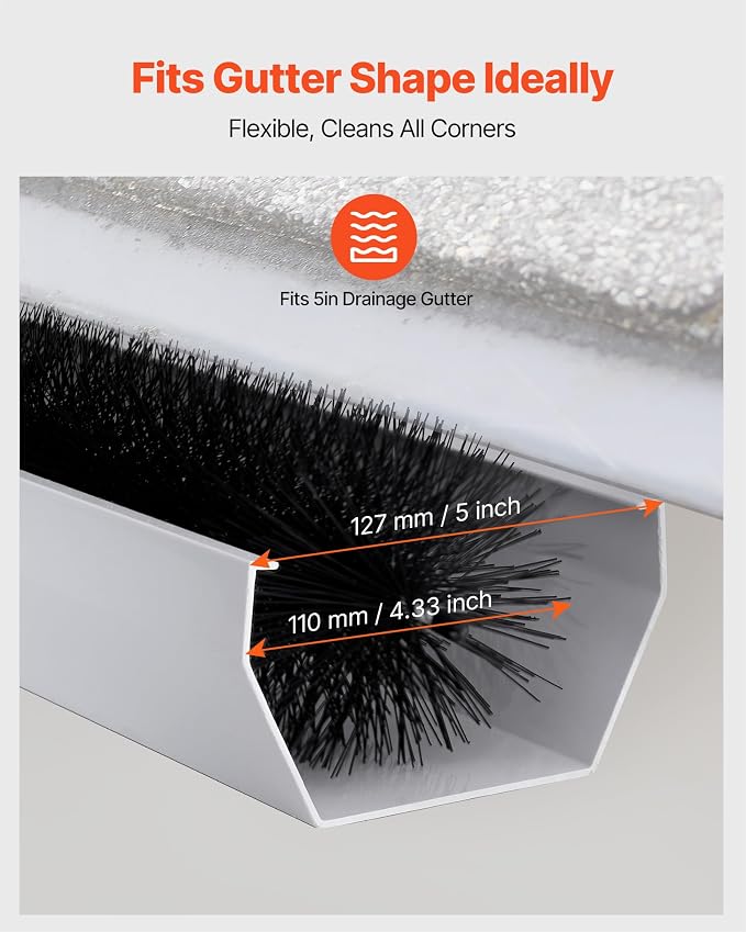 VEVOR Gutter Brush, 4.33 inch Diameter 80 Feet Total Length Gutter Cleaning Tools, Ground-Level Brush Leaf Guard for 5 Inch Gutters, Easily Clear Roof Leaves and Debris, 27 Pack