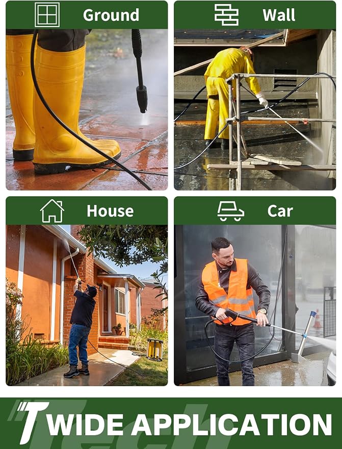3/8" 4800PSI Pressure Washer Hose 25FT with Swivel Quick Connect for Cold/Hot Water Max 248°F, Kink Resistant Steel Wire Braided, Wear Resistant Power Washer Hose with M22 14mm Adapter