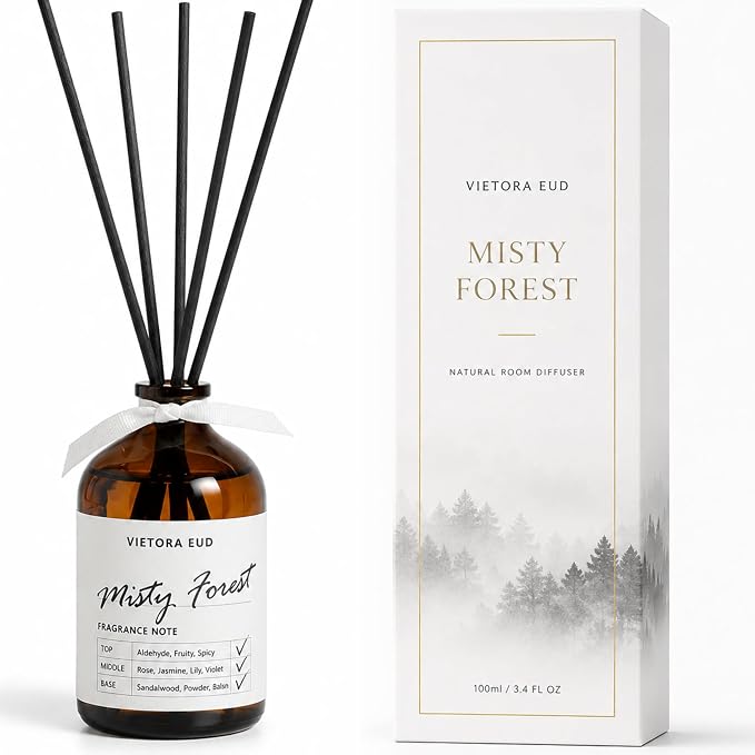 Misty Forest Reed Diffuser, 3.4 Fl Oz | Woody Forest Scent; Last for 12 Weeks for Bedroom, Bathroom, Living Room or Office; Gift-ready.