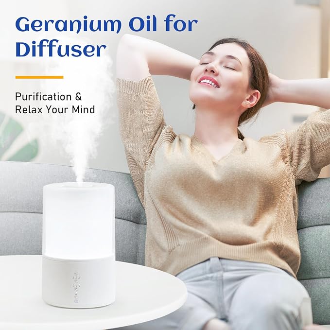 HIQILI Geranium Essential Oil for Diffuser & Skin Care | Refreshes Air, Nourishes Skin, Can be Mixed with Any Bases, Great for Aromatherapy, DIY Soap & Candle - 30mL / 1.01 fl oz