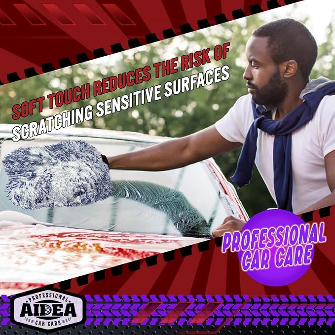 AIDEA Car Wash Mitt Microfiber, 2PK Wheel Cleaner Mitts, 7.12''X10.14'' | Scratch Free Lint-Free, Extra Plush Premium Microfiber Mitt Car Wash Brush, Regular Size
