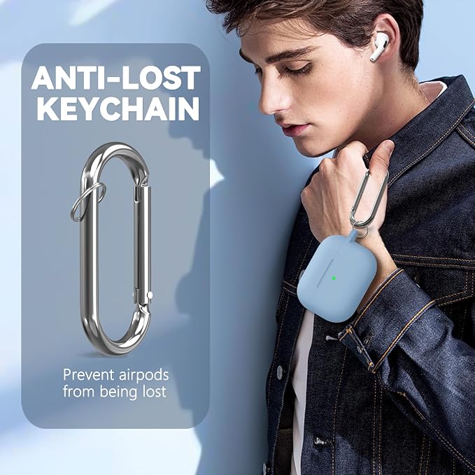 Ljusmicker for AirPods 4 Case 2024 with Cleaner Kit,Soft Silicone Protective Cover for Apple AirPods 4th Generation Cases for Women Men,for AirPod 4 Case Accessories with Keychain-Magnetic Sky Blue