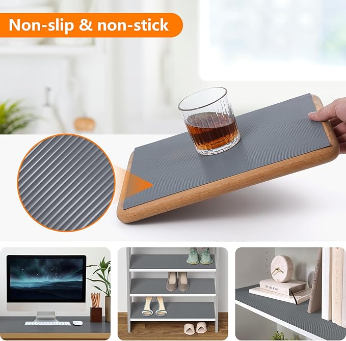 Shelf Liners for Kitchen Cabinets Drawer Liner Non Adhesive Cupboard Mat EVA Material Waterproof Refrigerator Mats Washable Fridge Liner for Cupboard and Desks Liner Gray 11.8 x 236.2 Inches