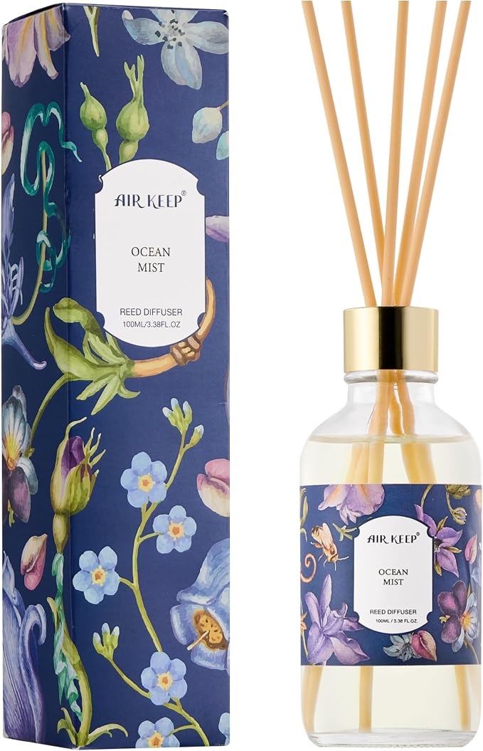 Reed Diffuser Oil Set with Reed Sticks, Ocean Mist Aromatherapy Oil Scent Diffuser for Home Office Bathroom Decoration Perfume and Gifts 3.38 oz/100ml