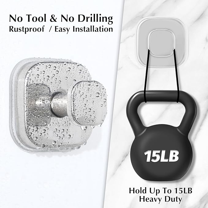 Suction Cup Hooks for Shower - Reusable No-Drill Mounting - Hooks for Towels, Robes & Loofah on Metal, Glass, Mirrors, Tile & Smooth Non-Porous Surfaces (4, Chrome Polished)