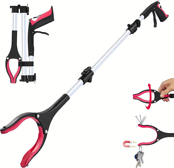 Grabber Reacher Tool - 43” Extra Long Foldable Gripper and Reaching Tool - Heavy Duty Pick Up Stick Grabbers for Seniors, Trash, Surgery Recovery Must Haves Gifts (Red-43in)