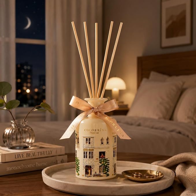 Reed Diffuser - Fresh Air 6.76 fl oz Reed Diffuser with 8 Sticks Home Fragrance Bathroom Shelf Decor (Festive House Collection)