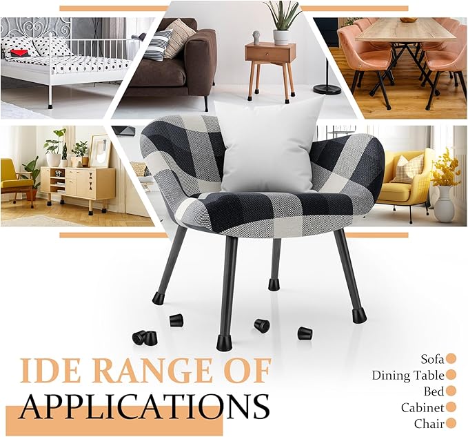 1-1/2” Round Rubber Chair Leg Tips Caps, Chair Leg Floor Protectors Furniture Legs Caps Non Slip Reduce Noise for Hardwood Floors (Black, 4 Pack, Fit :38-39mm)