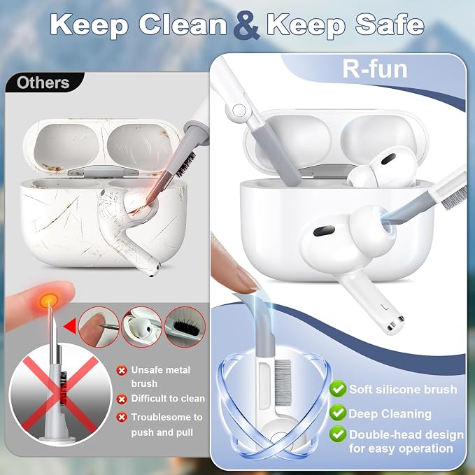 R-fun for AirPods Pro 2 Case, Soft Silicone Protective Cover with Keychain and Cleaning Pen, Compatible with AirPods Pro 2nd/1st Generation, Supports Wireless Charging, Rainbow