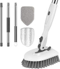 SetSail Tile Tub Scrubber Brush 3-in-1 Long Handle Shower Brush,White Grey | with 3 Detachable Replacement Brush Head, Multi-Angle Cleaning Locks at 45°, 90°, 180° for Bathroom Kitchen Walls Tub Tile