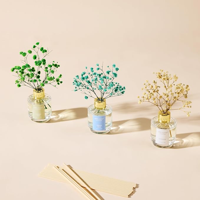 Reed Diffuser Set of 3, Jasmine Mint Gardenia Freesia Pear Oil Reed Diffusers for Bedroom Living Room Office Aromatherapy Oil Reed Diffuser for Gift 50ml x 3