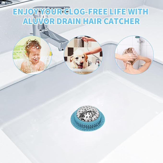 Aluvor Bathtub Drain Hair Catcher Shower Drain Cover Sink Drain Protector | Bathroom Sink & Bathtub Drain Strainer for Pop-Up & Regular Drains, sky blue
