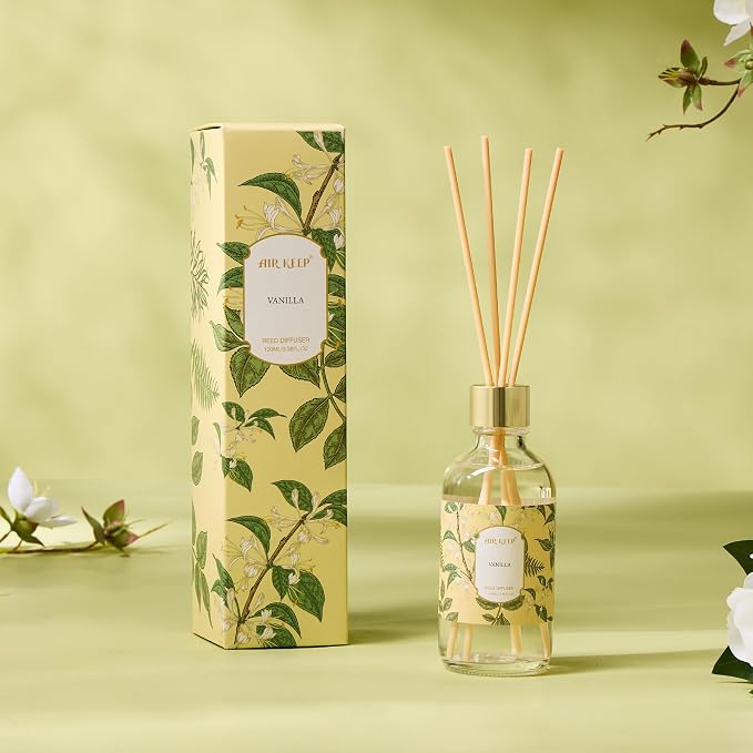 Reed Diffuser Oil Set with Reed Sticks,Vanilla Aromatherapy Oil Scent Diffuser for Home Office Bathroom Decoration Perfume and Gifts 3.38 oz/100ml