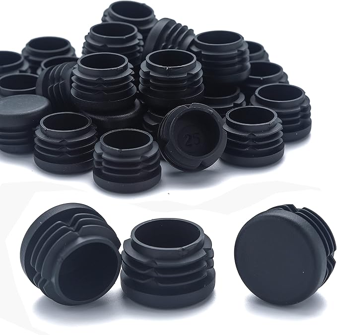 Furnigear Plastic Plugs Tubing End Caps Chair End Caps 1 3/16" Outside Bottom Round Tubing Caps Round Furniture Sliders Glides Black (Fit 1.1-1.13" Tube Inner Diameter, 24pack)