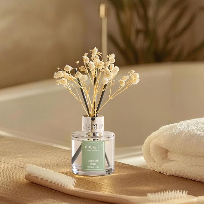 Reed Diffuser Set,1.69 fl oz (50 ml) - Jasmine Mint Oil Diffusers with 8 Reed Sticks,Home Fragrance Reed Diffuser for Bathroom Shelf Decor