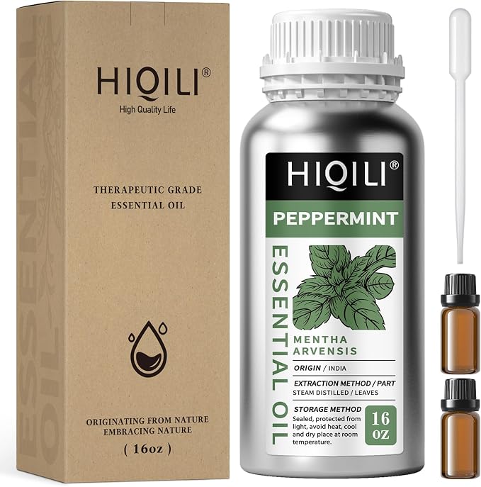 HIQILI Peppermint Essential Oil for Freshening Air, Hair Care & DIY | Refreshing Minty Aroma for Soap Making, SPA & Home Use - 500ml / 16.9 fl oz
