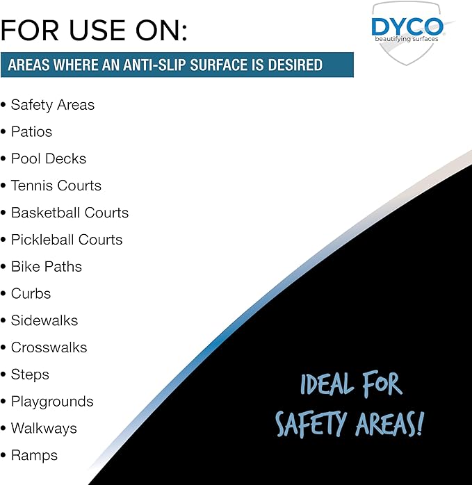 DYCO Court & Floor Anti-Slip Coating - Slip-Resistant Pavement, Cement & Concrete Paint for Pickleball, Tennis & Basketball Courts, Exceeds ADA Standards for Safety Areas (White, 1 Gallon)
