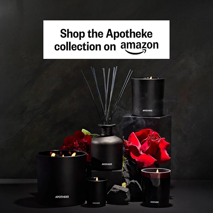 Apotheke Scented Reed Diffuser for Home, Charcoal, 10 Reed Sticks | 10 Rattan Scent Sticks, Long-lasting Fragrance with Essential Oil Aromatherapy for Bedroom & Bathroom - 6.7 Fl Oz