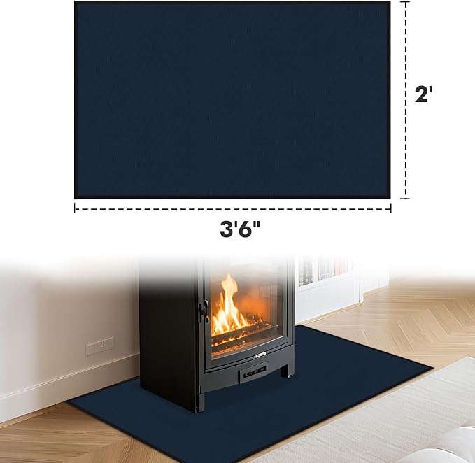 Hearth Rugs for Fireplaces Fire Resistant, 3'6'' x 2' x 0.04'', Blue | 1800°F fireplace rugs fireproof, fiberglass fireplace mats fireproof protect floors carpets from sparks embers, easy to clean