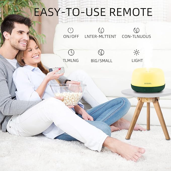SEEDSEEL 300ML Mini Essential Oil Diffuser with USB-C Power Cord, 7 LED Color Changing Lights, 8 Hours Wood Grain Remote Control Aromatherapy Diffuser. Oil Diffuser for Room, Bedroom, Office, Home