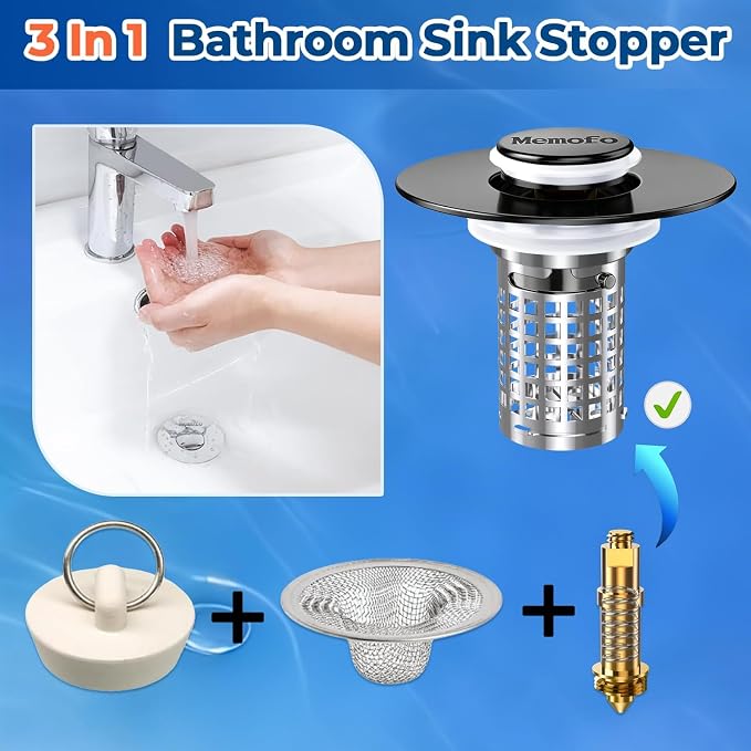 Bathroom Sink Drain Strainer (2Pack), Stainless Steel Pop-up Strainer Basket Hair Catcher with Removable Basket, Brass Bullet Core, Universal Fit 1.1-2.36 Inch
