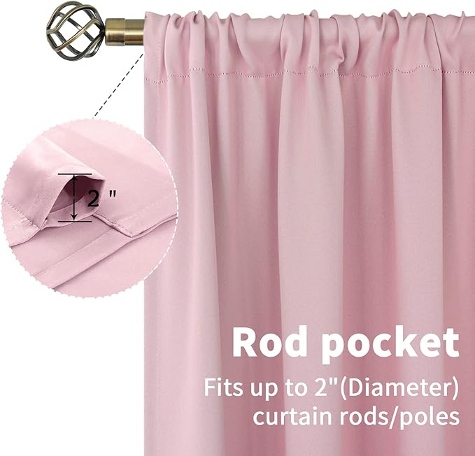 BGment Baby Pink Blackout Curtains 36 Inch Length for Short Window - Small Drapes Thermal Insulated with Rod Pocket Privacy for Cafe Kitchen Bathroom Girl Bedroom, 34 x 36 Inch, 2 Pnels