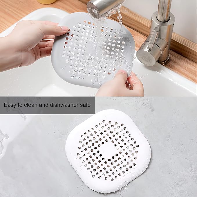 4 Pieces Drain Covers Hair Stopper for Shower Drain Bathtub Stopper Home Drain Protectors with Sucker Water Trap Sink Cover for Bathroom Bathtub and Kitchen (2 Gray+2 White)