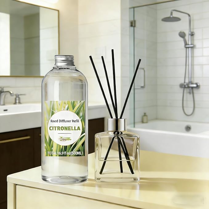 STRN Citronella Reed Diffuser Oil Refill, Scented Diffuser with Stick 200ML | Summer Long-Lasting Fragrance for Living Room, Bedroom, Office, Home Décor