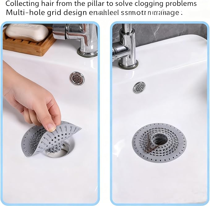 Shower Drain Hair Catcher, Premium Silicone Drain Protector & Shower Drain Cover for Regular Drains of Shower Room, Bathroom, Grey