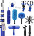 20FT Light Bulb Changer for High Ceilings Kit with Extension Pole Blue | Telescoping Lightbulb Changing Pole,Cobweb Brush Extendable Duster,Ceiling Fan Cleaner and Window Squeegee Cleaning