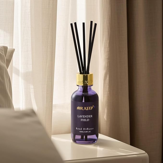 Reed Diffuser Set, 3.38 fl oz (100 ml) - Lavender Field Oil Diffusers with 8 Reed Sticks, Home Fragrance Reed Diffuser for Bathroom Shelf Decor
