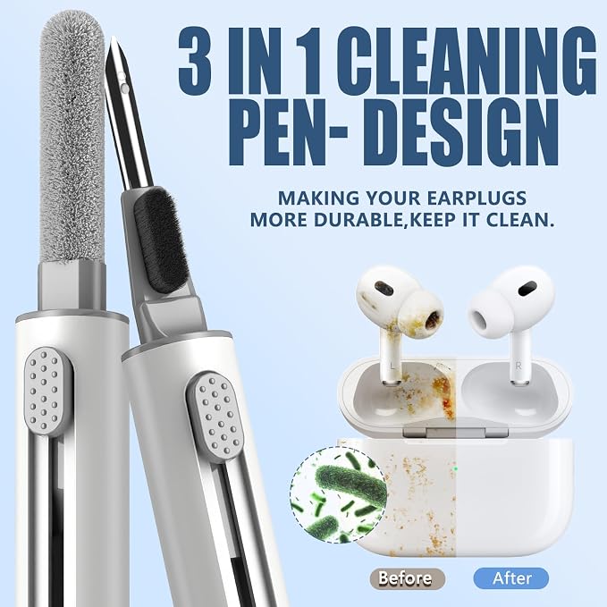 Inesore Multi Cleaning Kit for AirPods & All Earbuds (White+Cleaning Cloth) | 3-in-1 Design with Brush,Sponge & Metal Tip, Airpod Cleaning, Phone Cleaner, Earbud Cleaning, Electronic Device Cleaning Tool