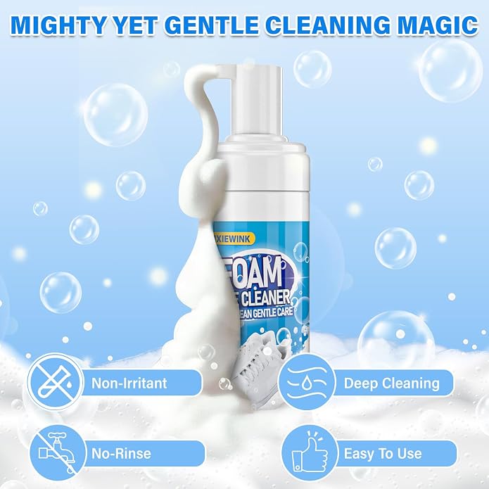 Shoe Cleaner, 6.76 fl oz Shoe Cleaning Kit with Brush and Towel, White Sneaker Cleaner for Removing Stains | Includes Brush & Towel, Removes Dirt & Stains from White Shoes, Sneakers, Leather, Canvas & Mesh, 6.76 fl oz